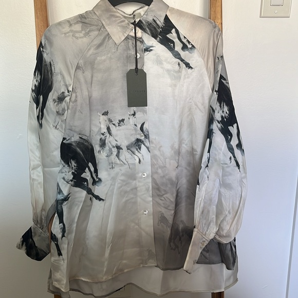 All Saints | OANA EPOTO HORSE PRINT BALLOON SLEEVE BLOUSE IN ECRU WHITE
 | NWT - Picture 6 of 8